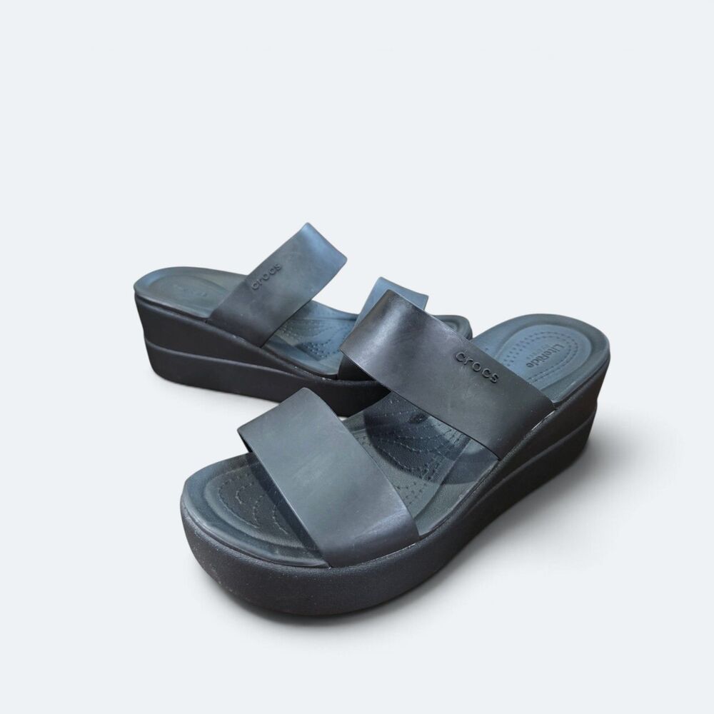 Crocs Brooklyn Mid Wedge Sandal Black Platform Slide Comfort Shoes Women's W8